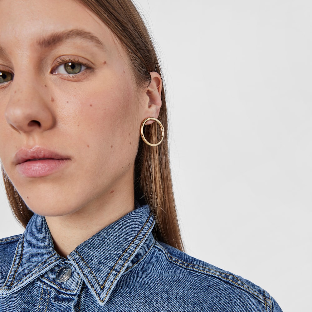 Aretes grandes Hold con ba&ntilde;o de oro 18 kt sobre plata