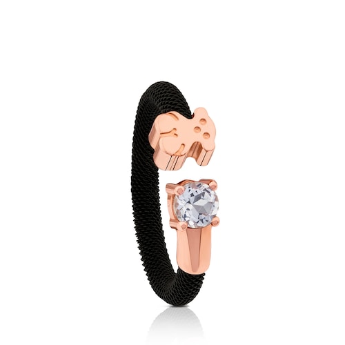 Rose 18K gold vermeil and Steel Eklat Ring with Topaz