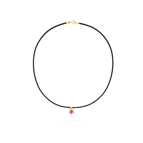 Gold and Steel Mini Teatime Necklace with Ruby and Topaz