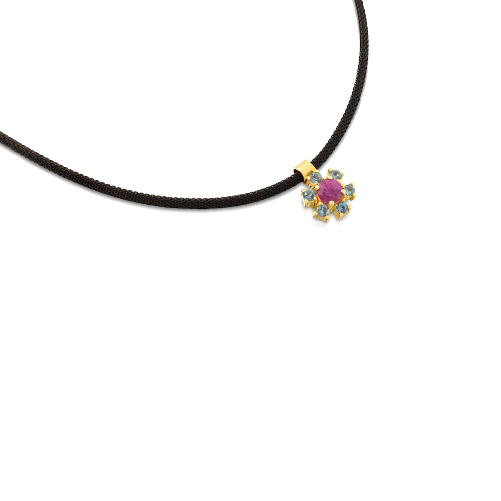 Collar Mini Teatime de Oro y Acero con Rubí y Topacio image number 1