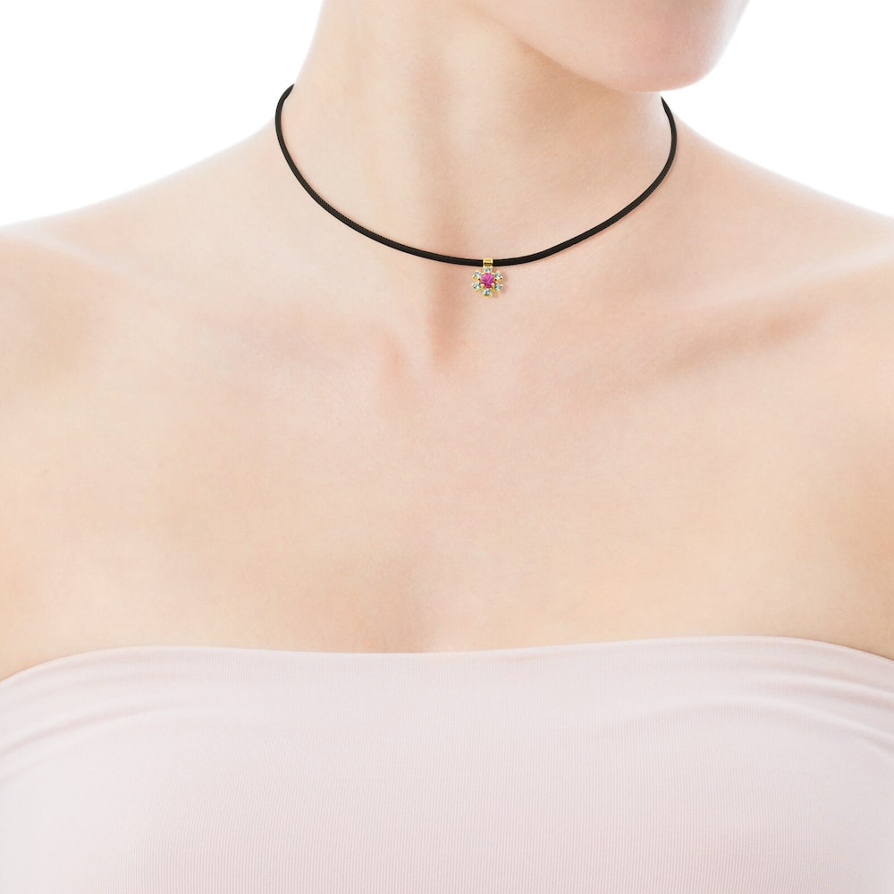 Collar Mini Teatime de Oro y Acero con Rubí y Topacio image number 2