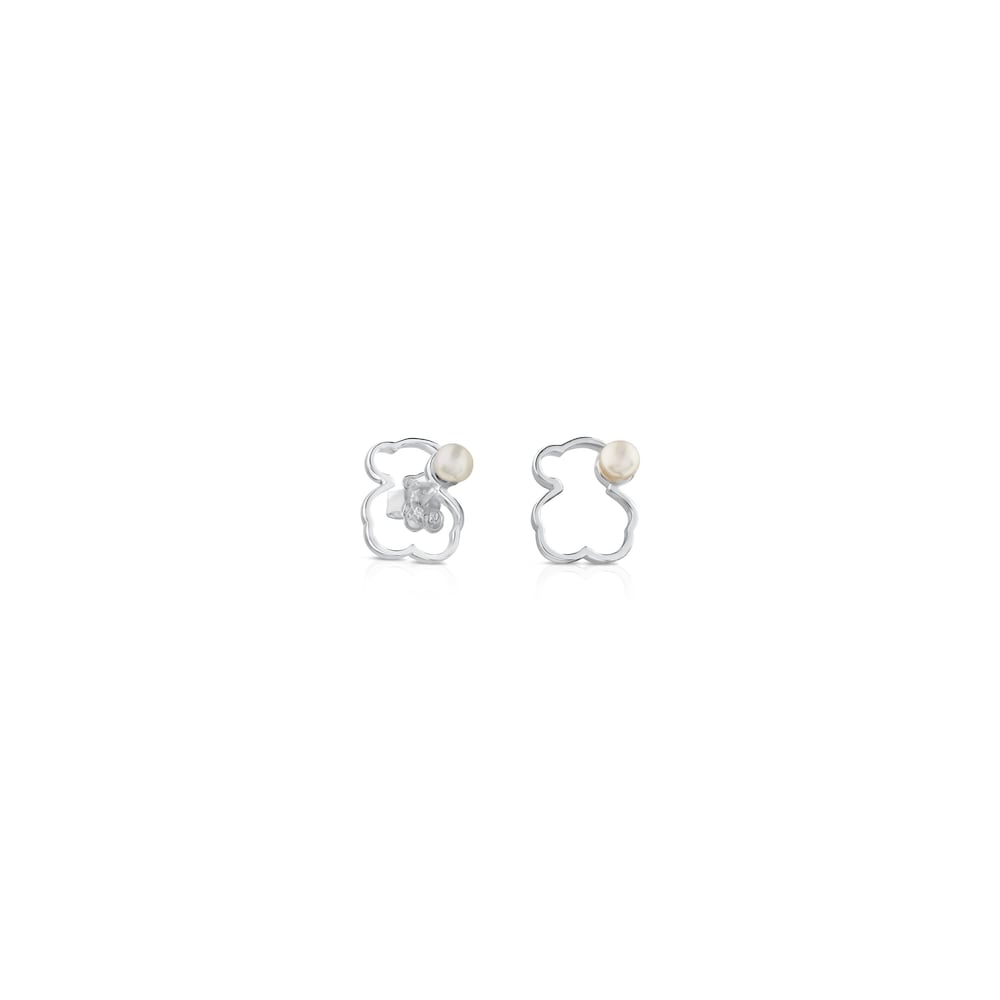 Silver TOUS Silueta Earrings with Pearl 1,4cm