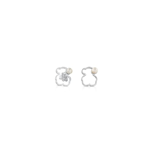 Silver TOUS Silueta Earrings with Pearl 1,4cm