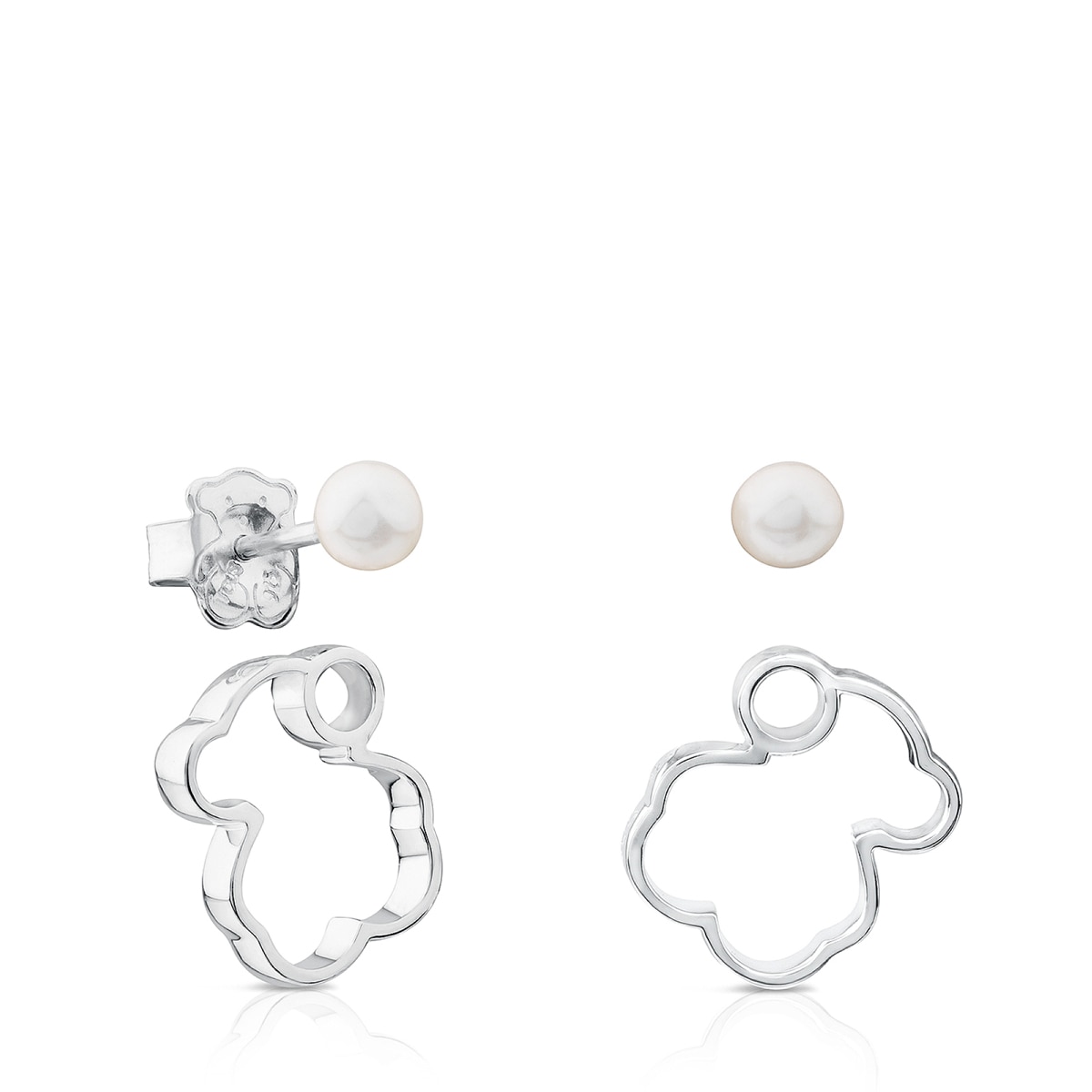 Silver TOUS Silueta Earrings with Pearl 1,4cm