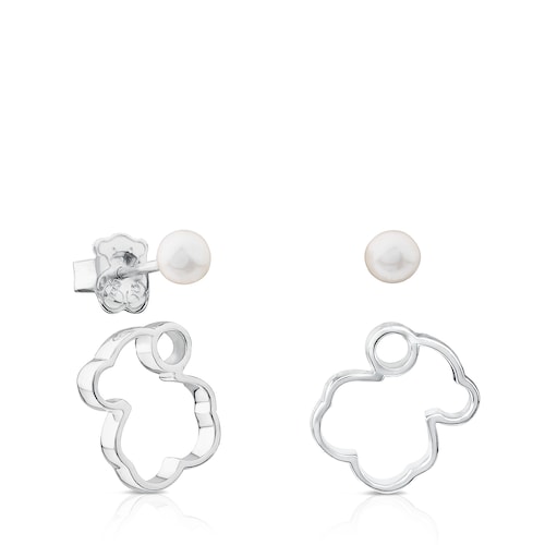 Silver TOUS Silueta Earrings with Pearl 1,4cm