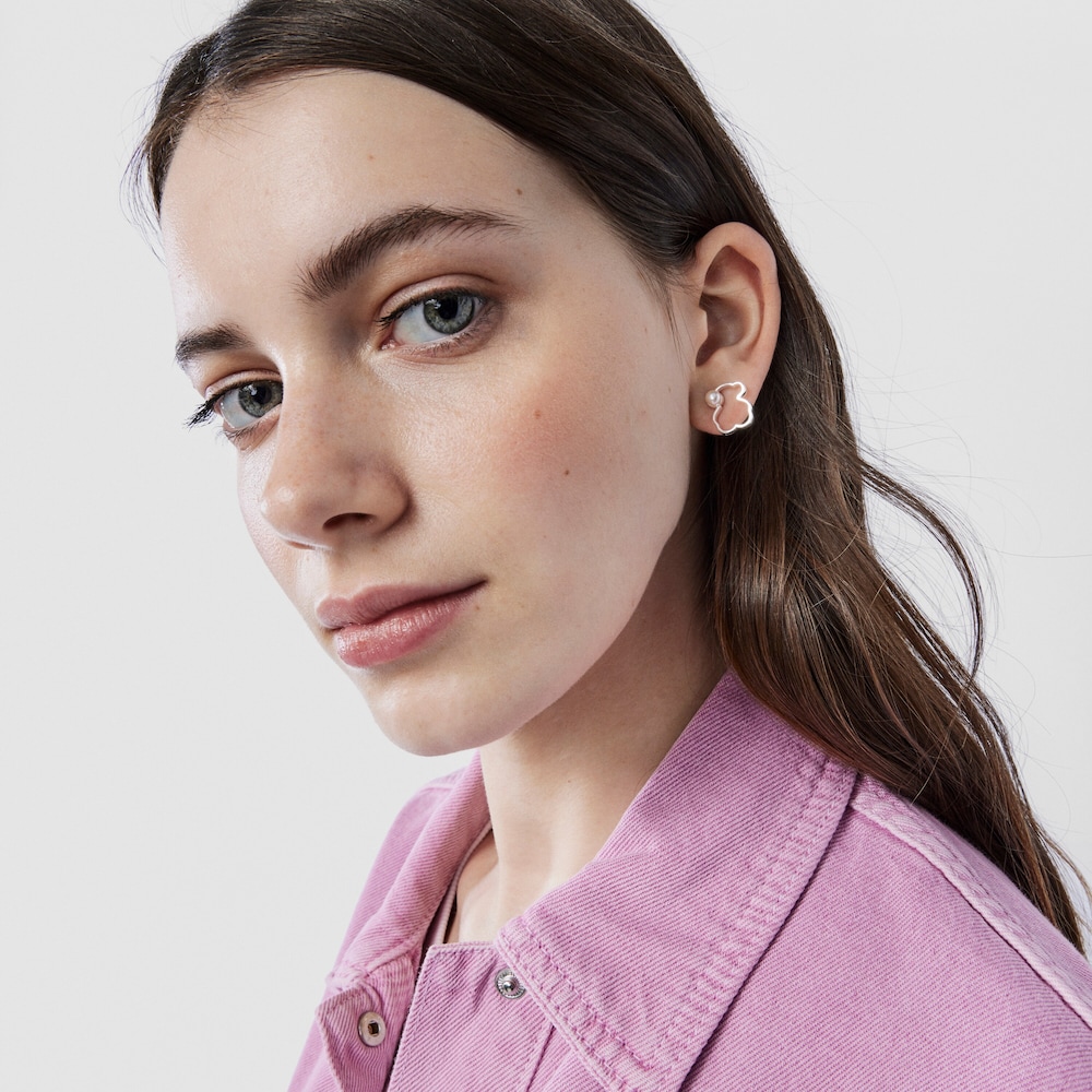 Pendientes de plata con perla cultivada 1,4cm Silueta