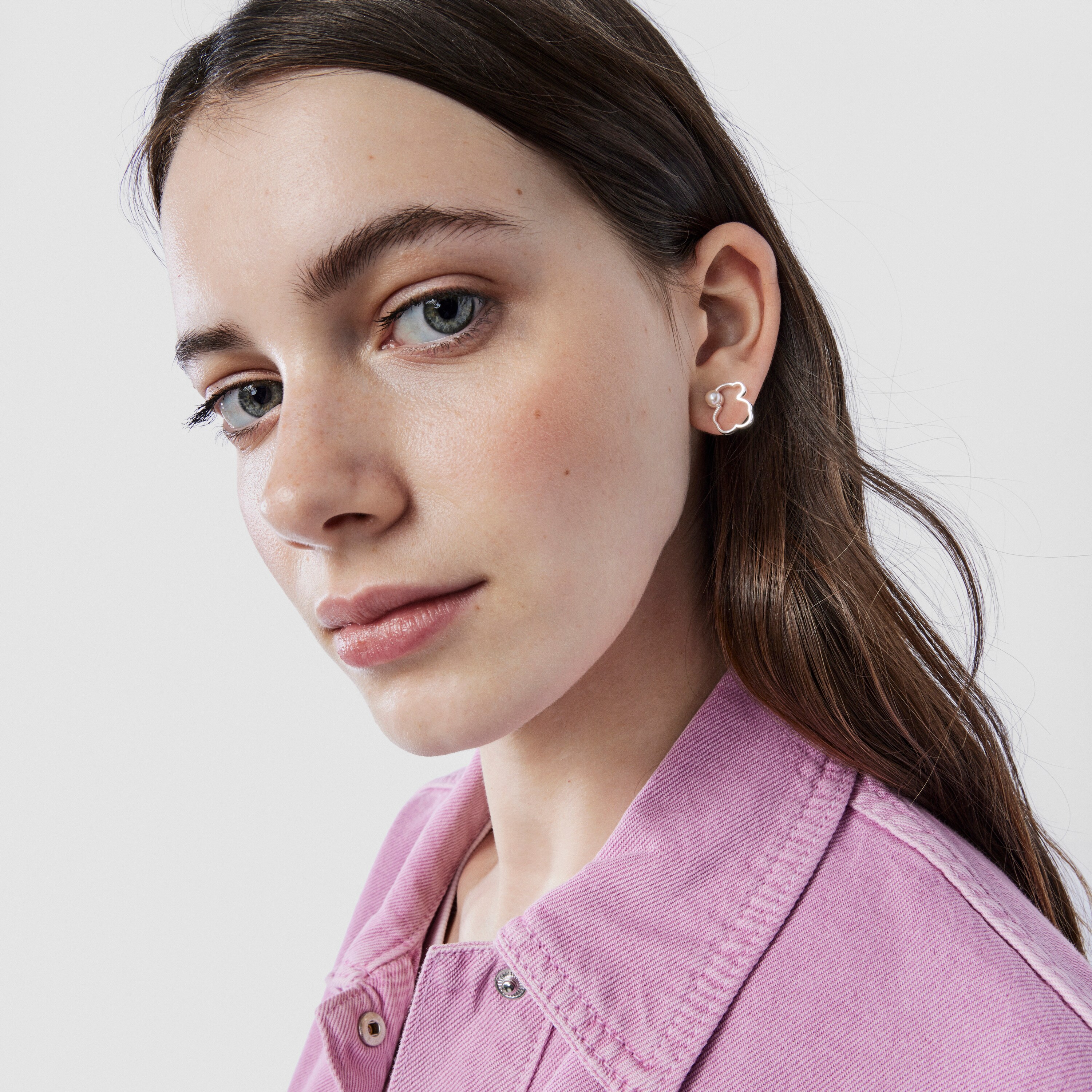 Silver TOUS Silueta Earrings with Pearl 1,4cm.