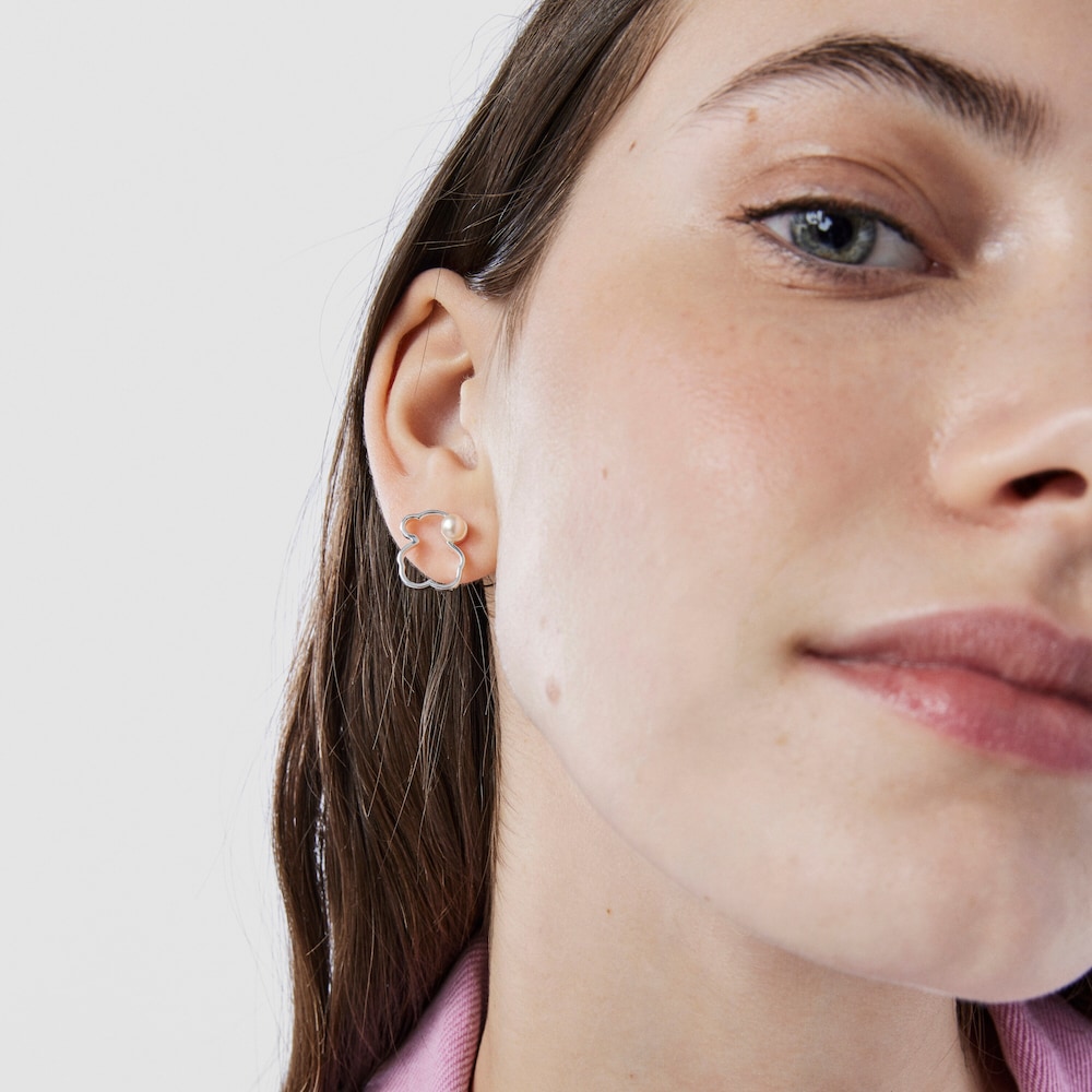 Pendientes de plata con perla cultivada 1,4cm Silueta