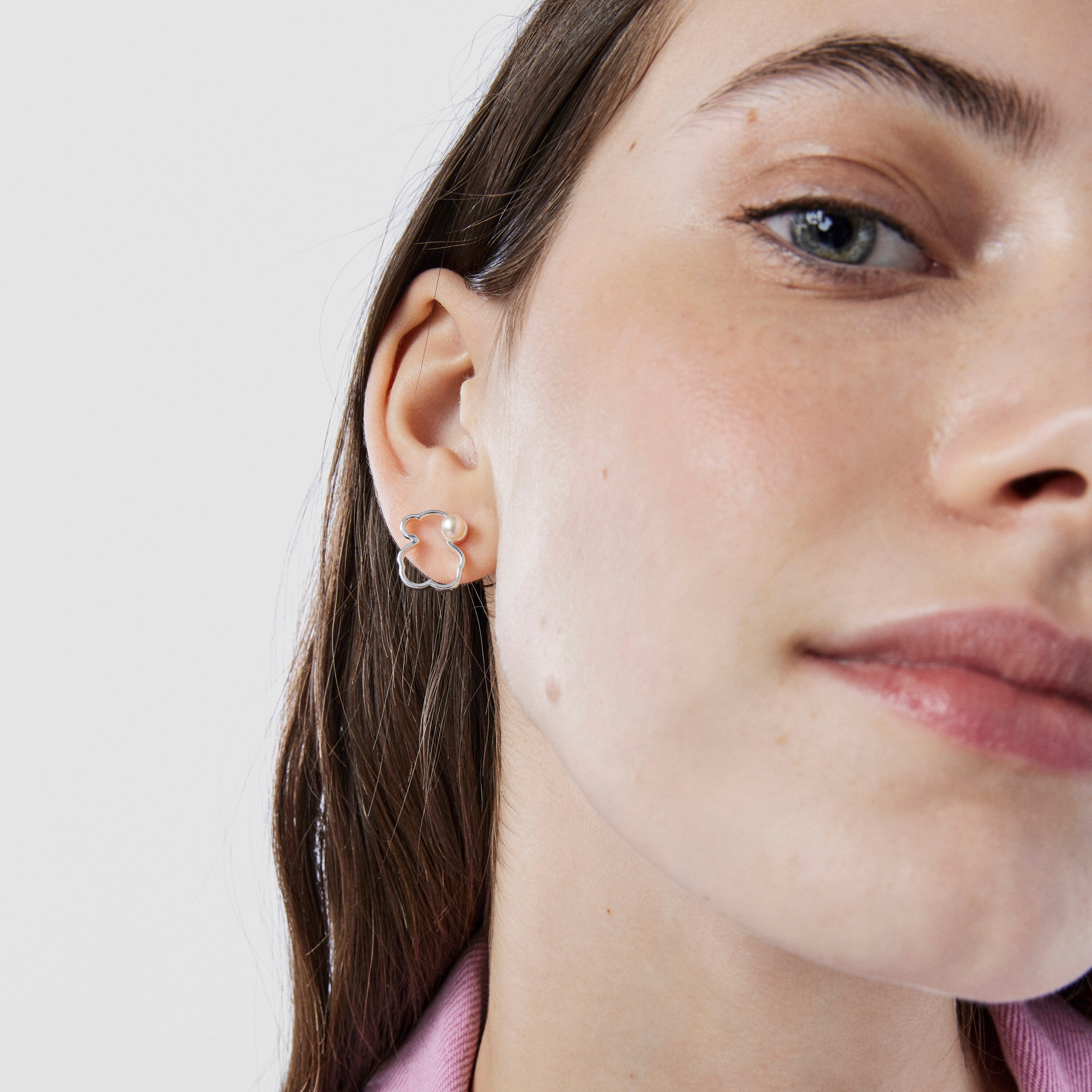 Silver TOUS Silueta Earrings with Pearl 1,4cm.