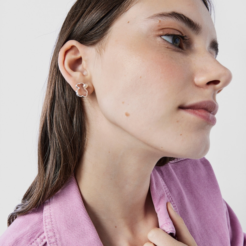 Pendientes de plata con perla cultivada 1,4cm Silueta