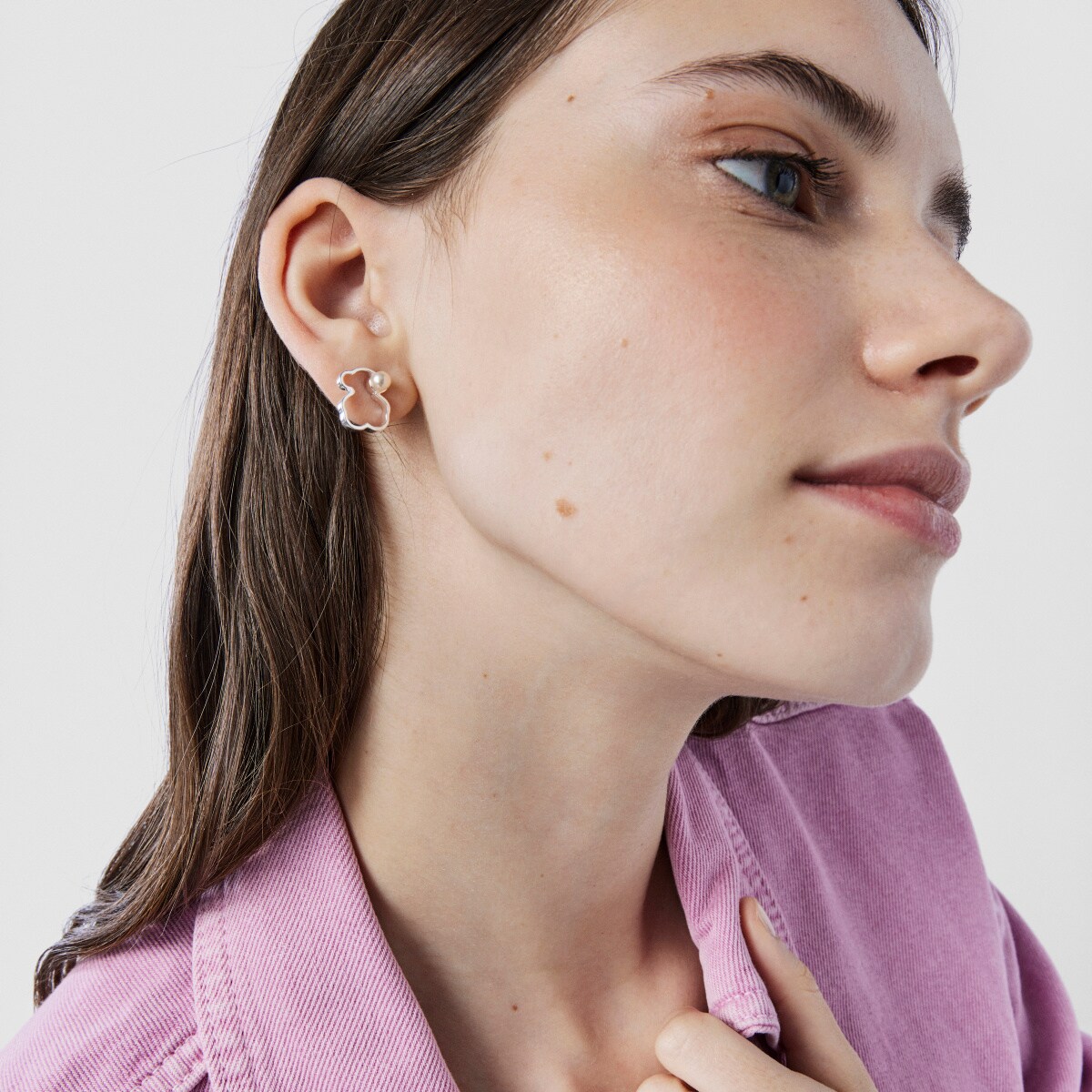 Silver TOUS Silueta Earrings with Pearl 1,4cm