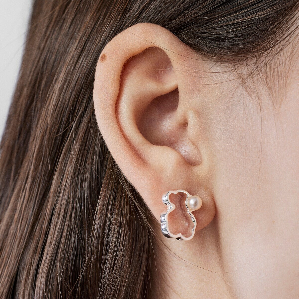 Silver TOUS Silueta Earrings with Pearl 1,4cm