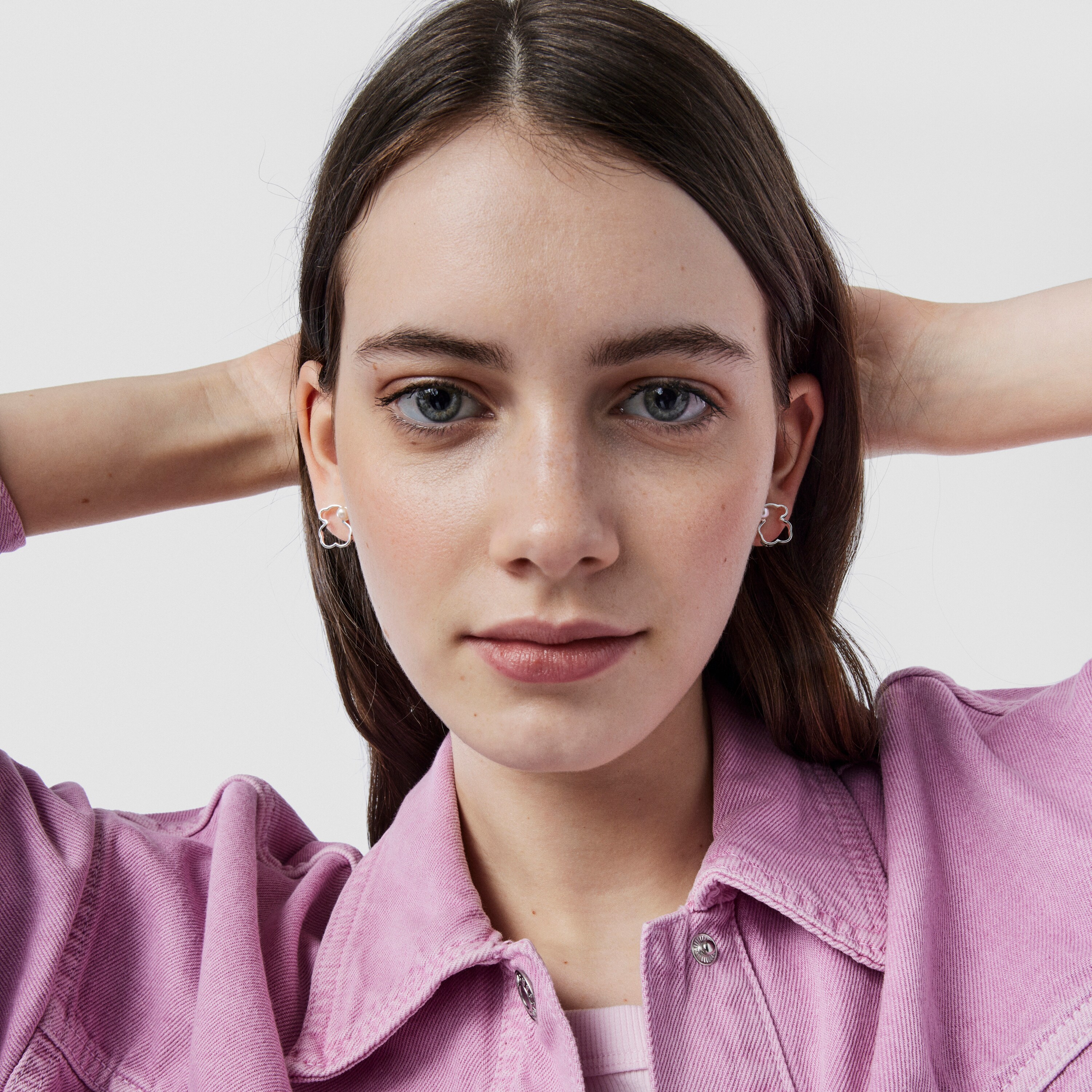 Silver TOUS Silueta Earrings with Pearl 1,4cm.