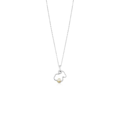 Collar de plata con perla cultivada motivo silueta oso Silueta