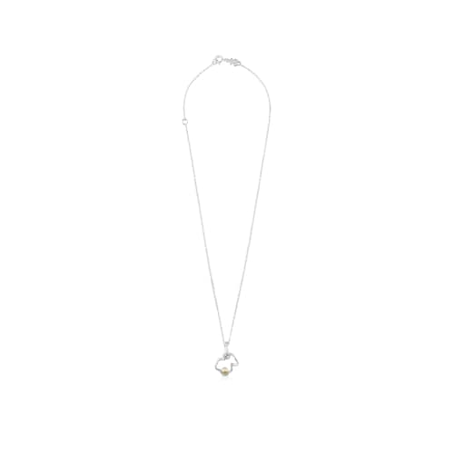 Collar de plata con perla cultivada motivo silueta oso Silueta