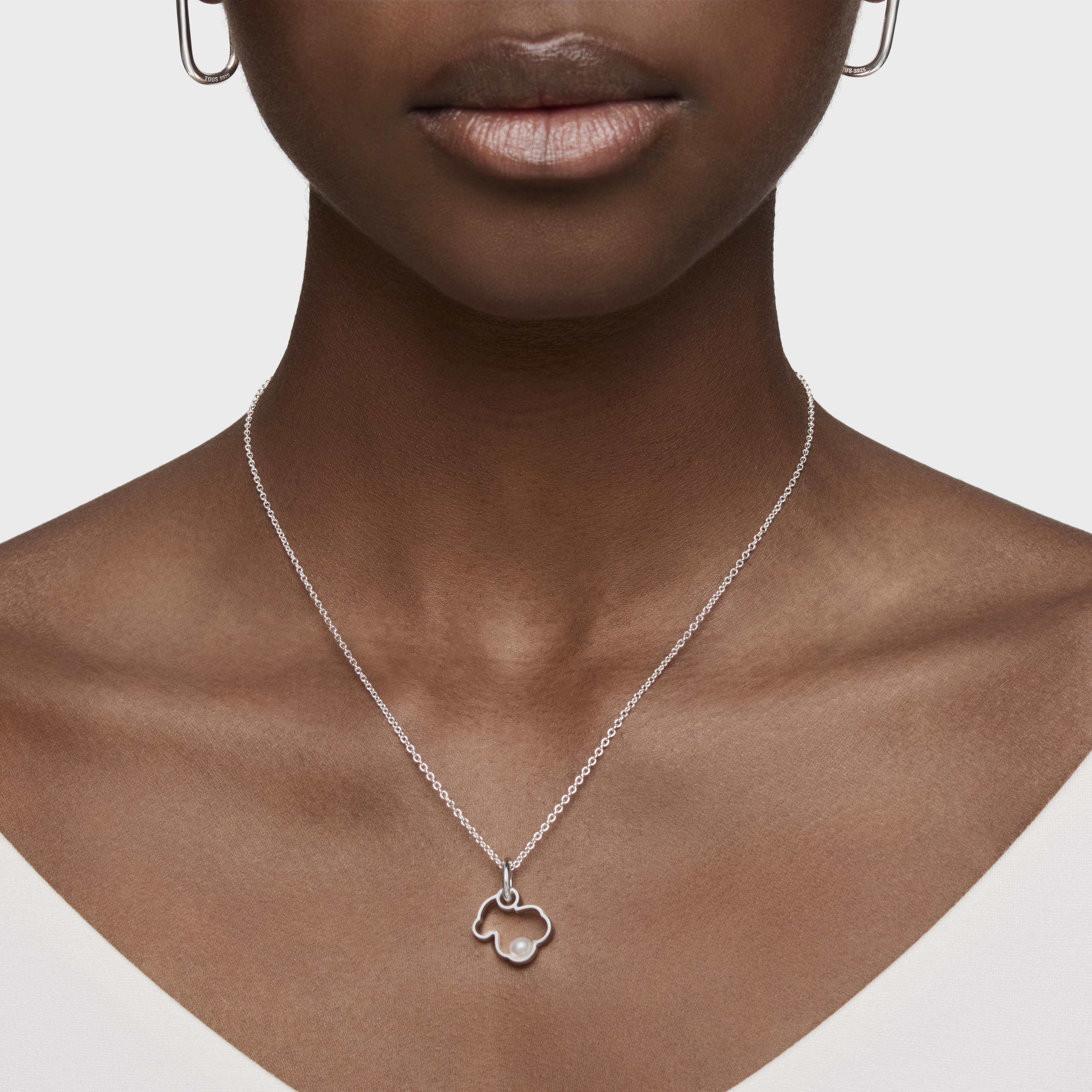★ROSEMONT★ Silver Heart Pearl Earrings Necklace Set RC24B0 Meridian Zenith Heart Pearl Necklace - Brighton