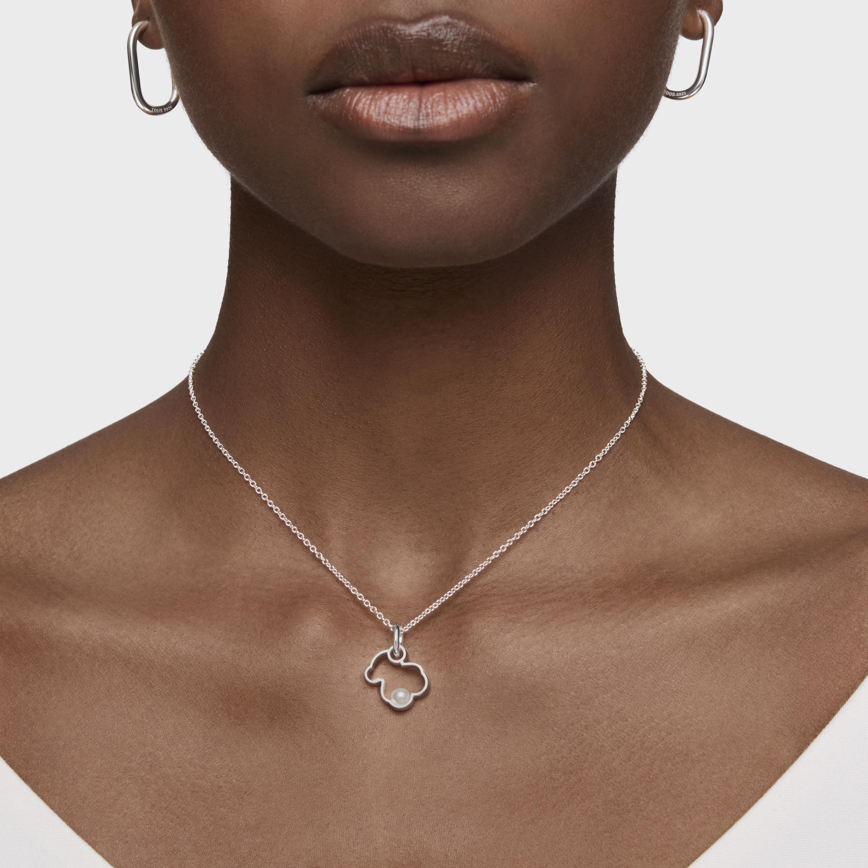 Silver Silueta Necklace with Pearl | TOUS