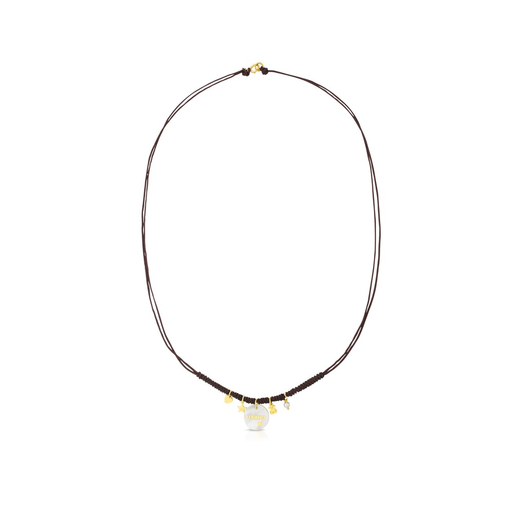 Collar TOUS Mama de Oro con N&aacute;car, Perla y cord&oacute;n en color marr&oacute;n