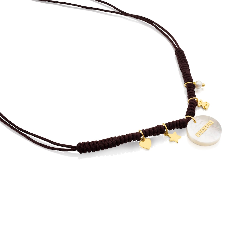 Collar TOUS Mama de Oro con N&aacute;car, Perla y cord&oacute;n en color marr&oacute;n
