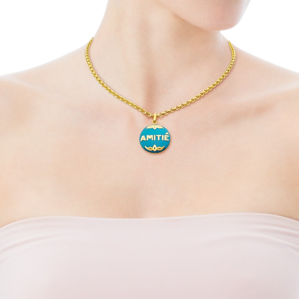 Colgante Tanuca con ba&ntilde;o de oro 18 kt sobre plata y esmalte azul