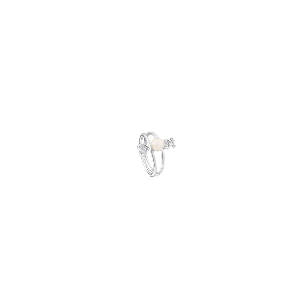 Anillo Puppies de Oro blanco con Diamantes y Perla Anillo Puppies de Oro blanco con Diamantes y Perla
