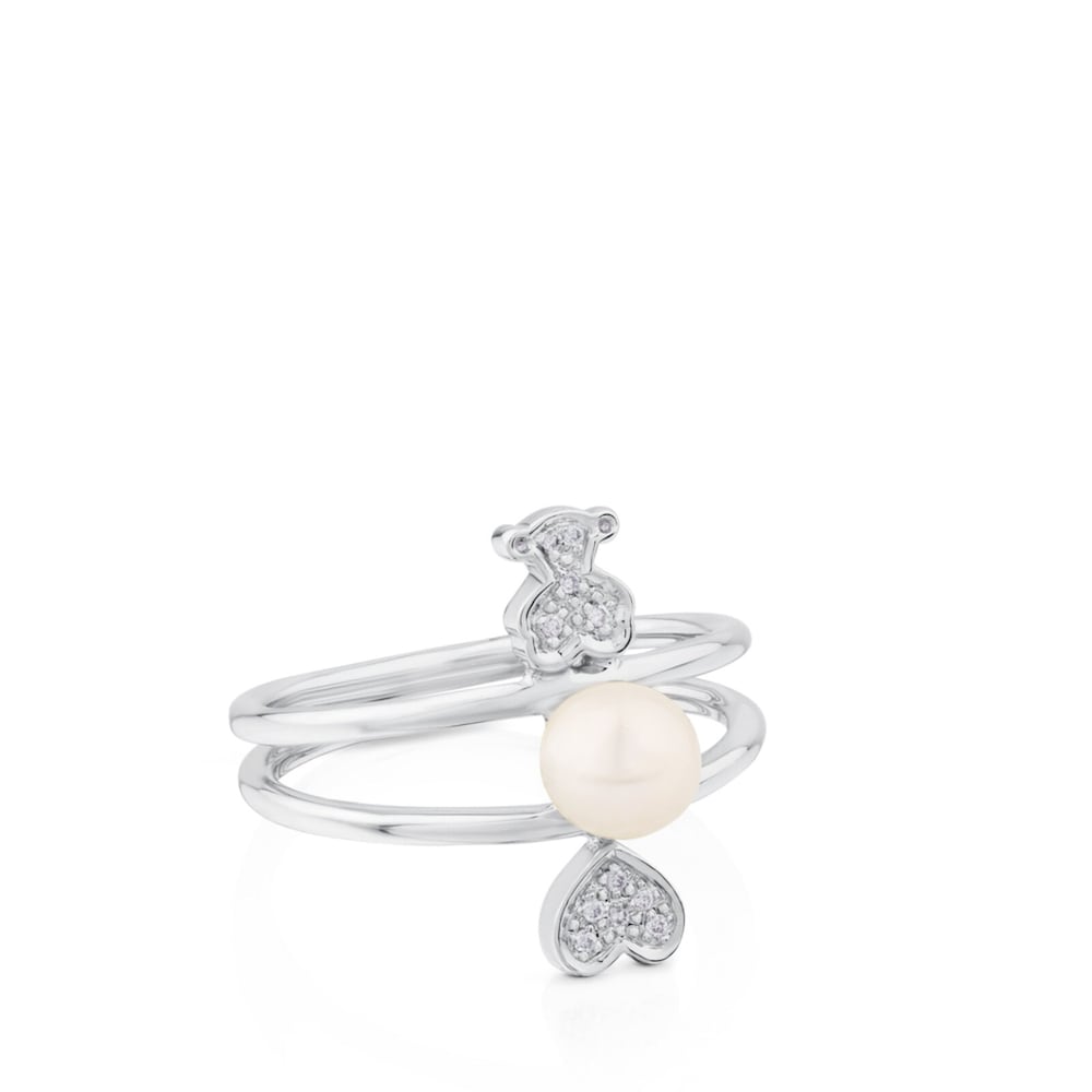 Anillo Puppies de Oro blanco con Diamantes y Perla Anillo Puppies de Oro blanco con Diamantes y Perla