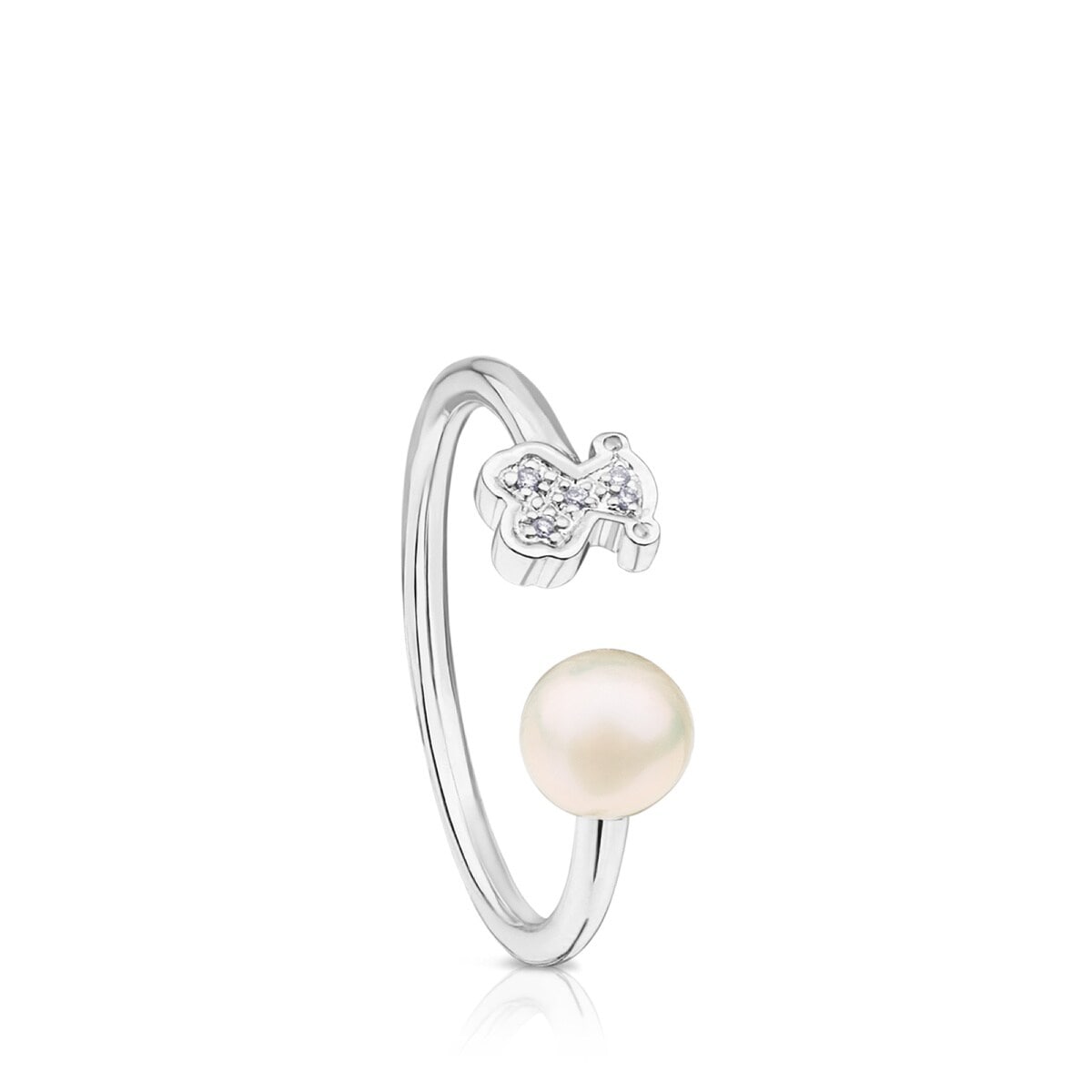 Anillo de oro blanco con diamantes y perla cultivada Puppies