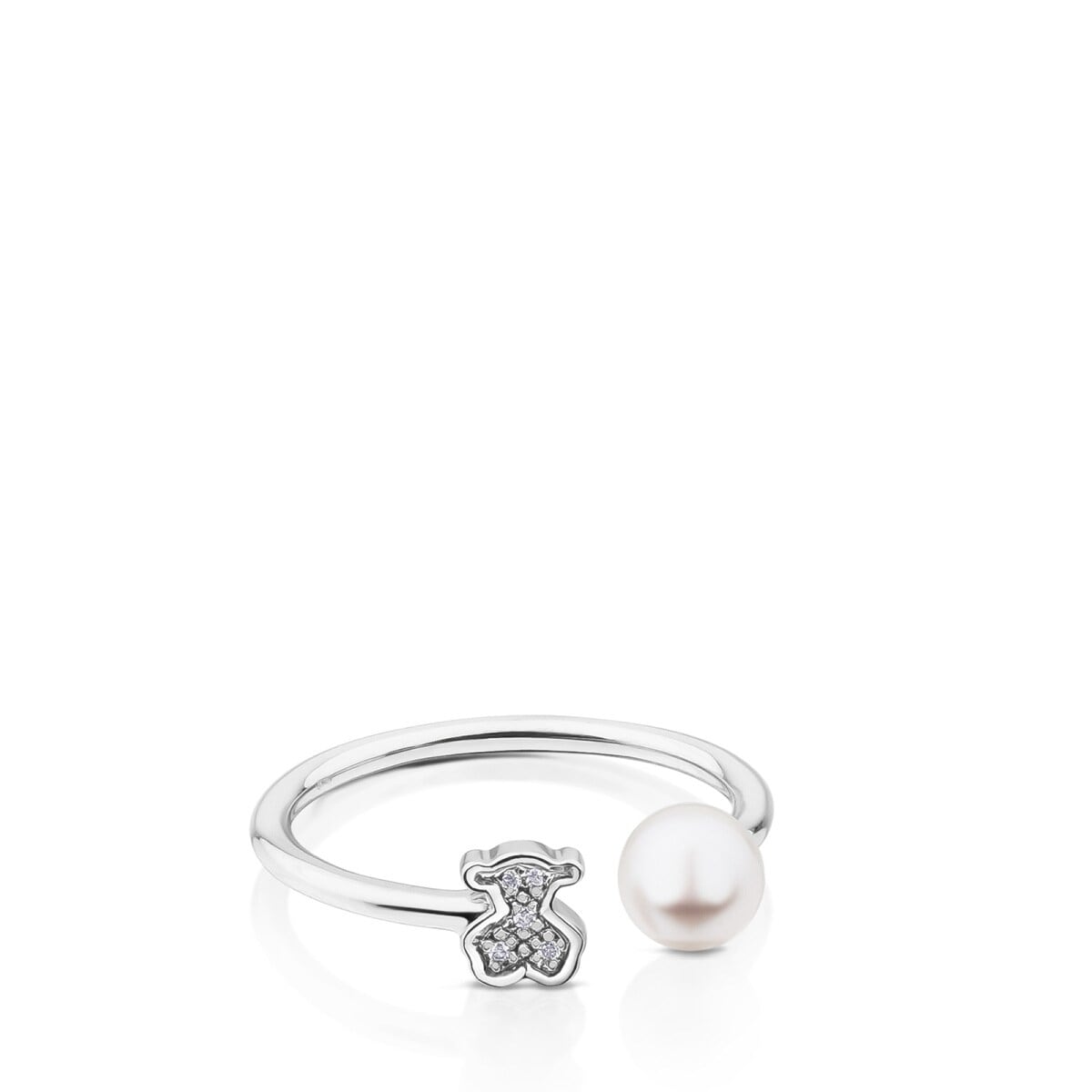 Anillo de oro blanco con diamantes y perla cultivada Puppies