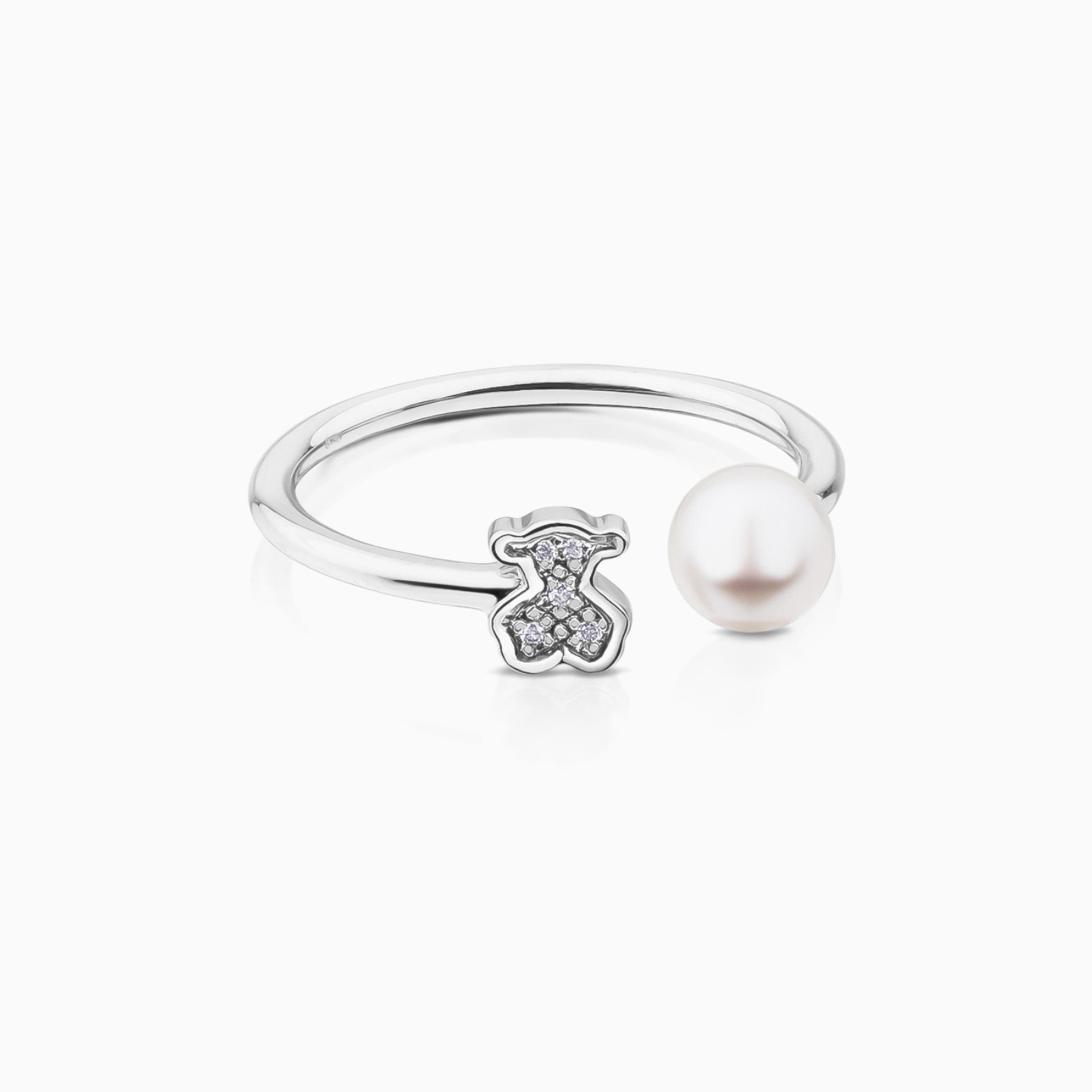 18K white gold Puppies Ring with Diamond and Pearl