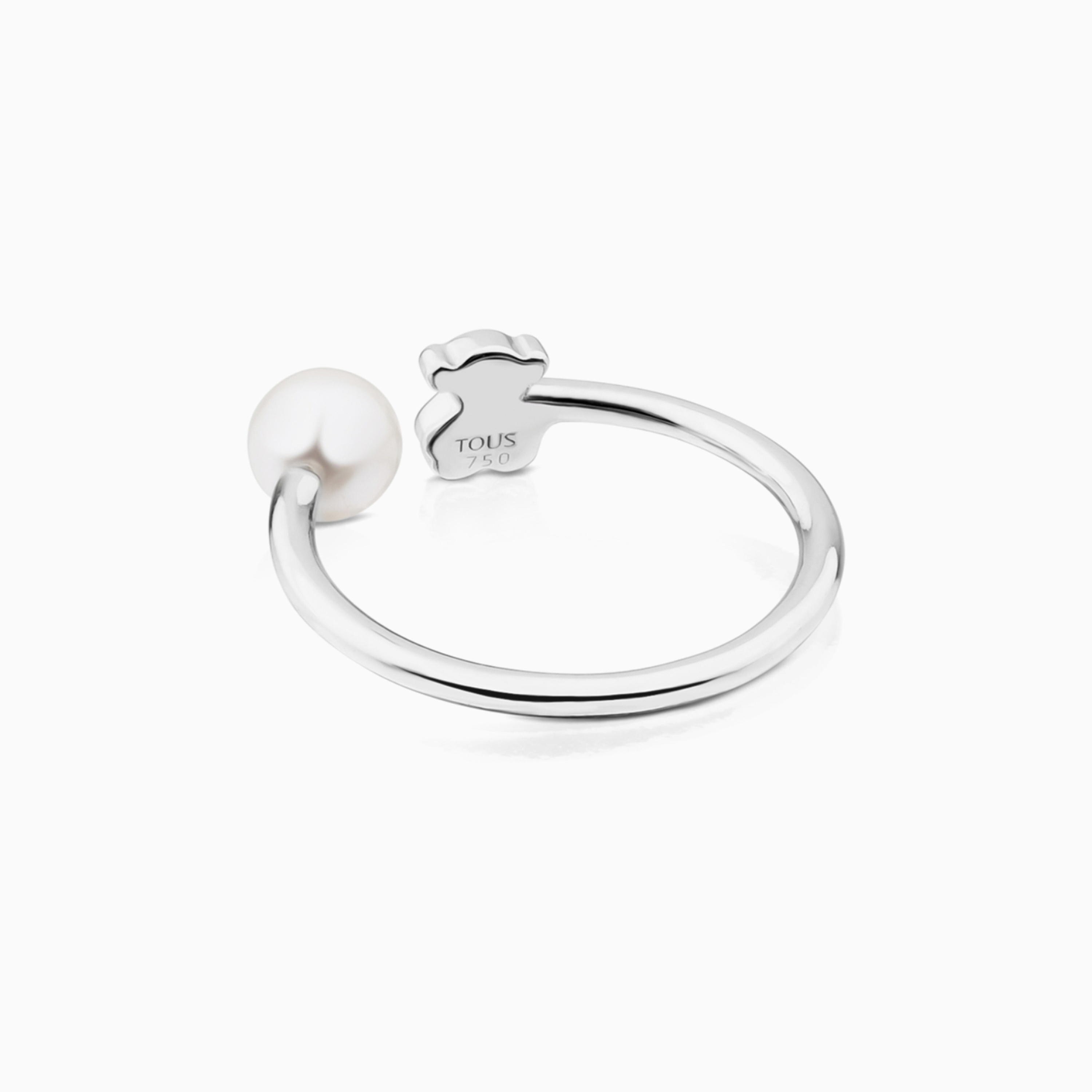 18K white gold Puppies Ring with Diamond and Pearl