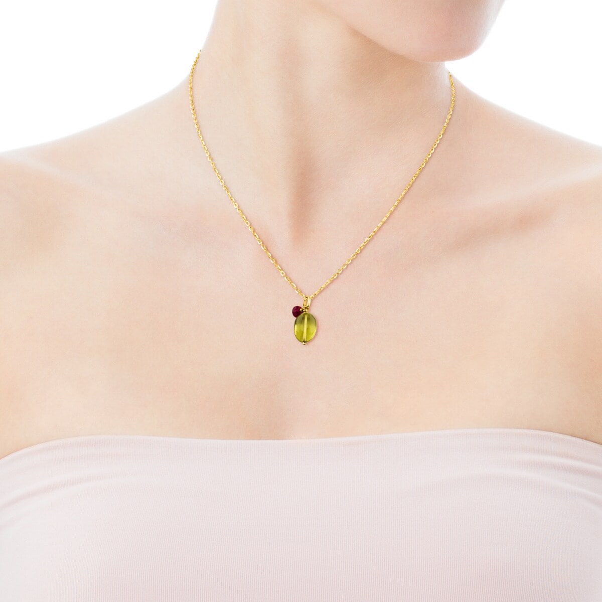 Gold TOUS Color small Pendant with lemon Quartz and Ruby