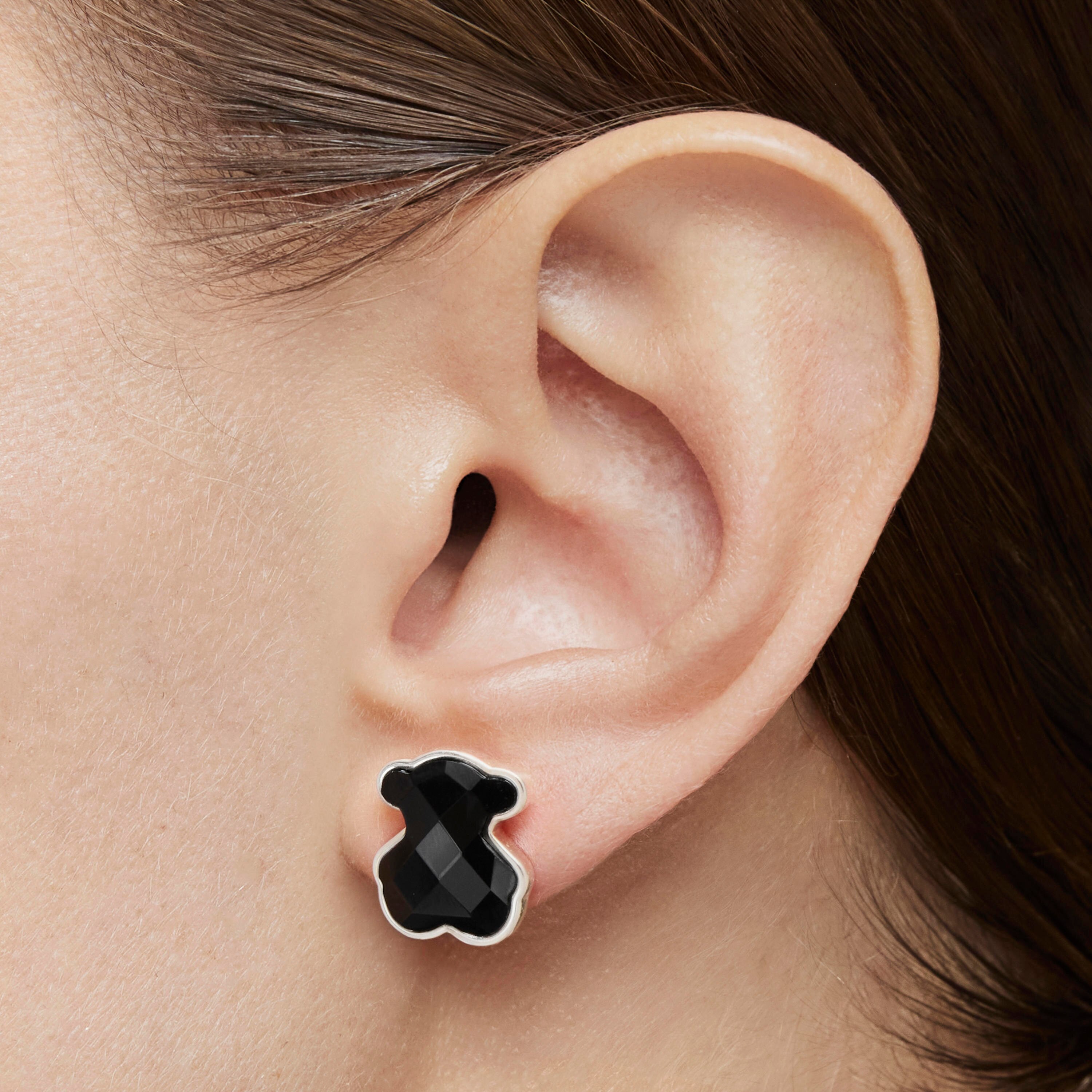 Silver TOUS Color Earrings with faceted onyx