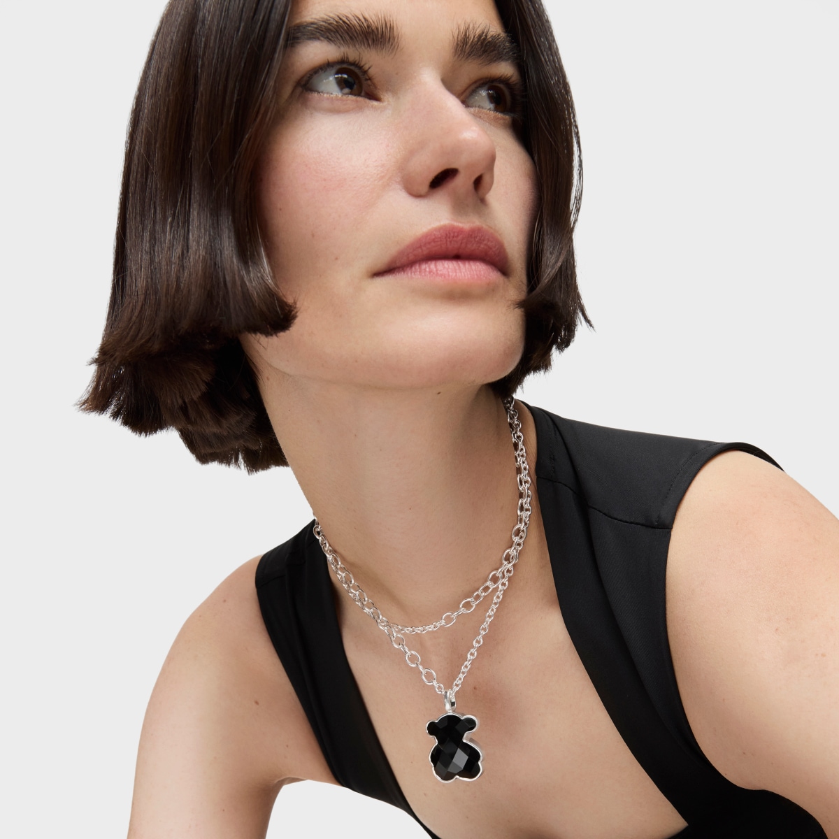 Silver TOUS Color Pendant with faceted onyx 3,3cm