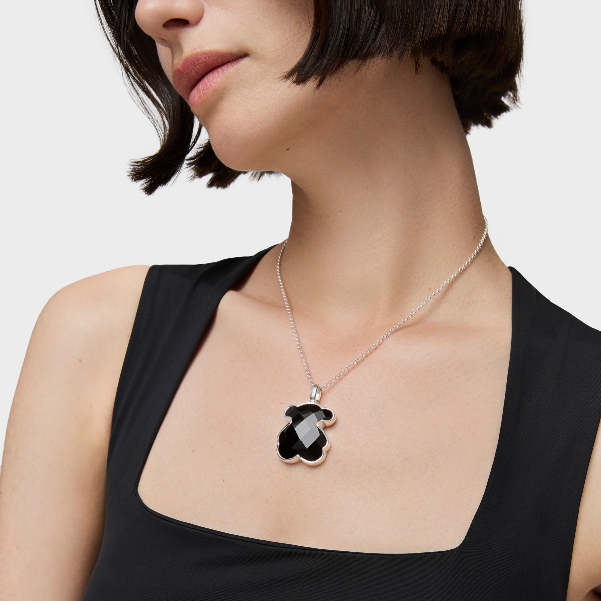 Silver TOUS Color Pendant with faceted onyx 3,3cm