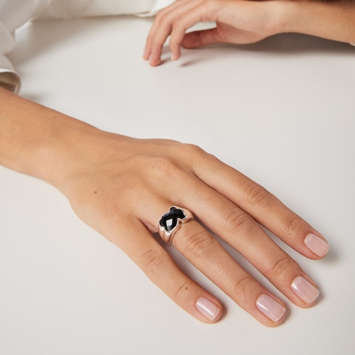 Silver TOUS Color Ring with faceted Onyx 1,3cm