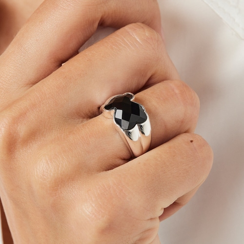 Silver TOUS Color Ring with faceted Onyx 1,3cm