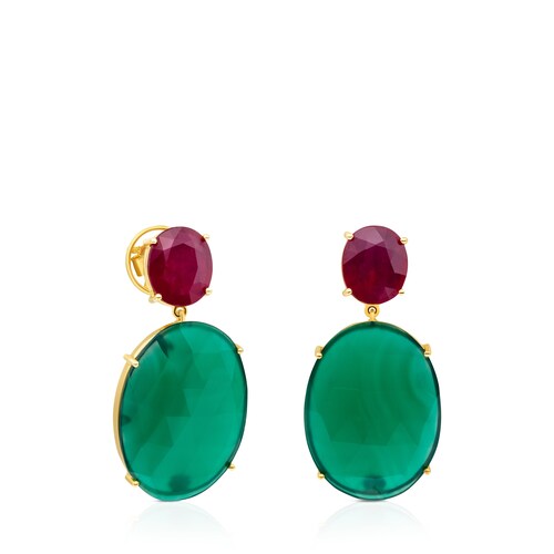 Pendientes ATELIER Best Sellers de oro con rub&iacute; y crisoprasa image number 0