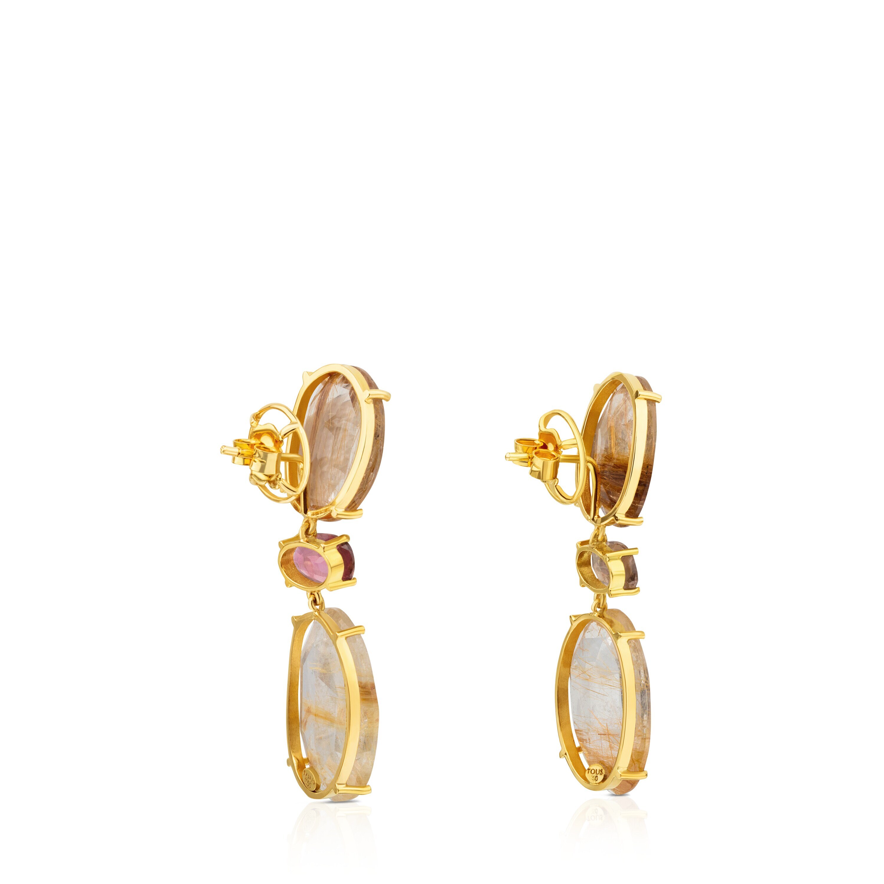 ATELIER Precious Gemstones Earrings in Gold with sparkle Quartz and Tourmalines