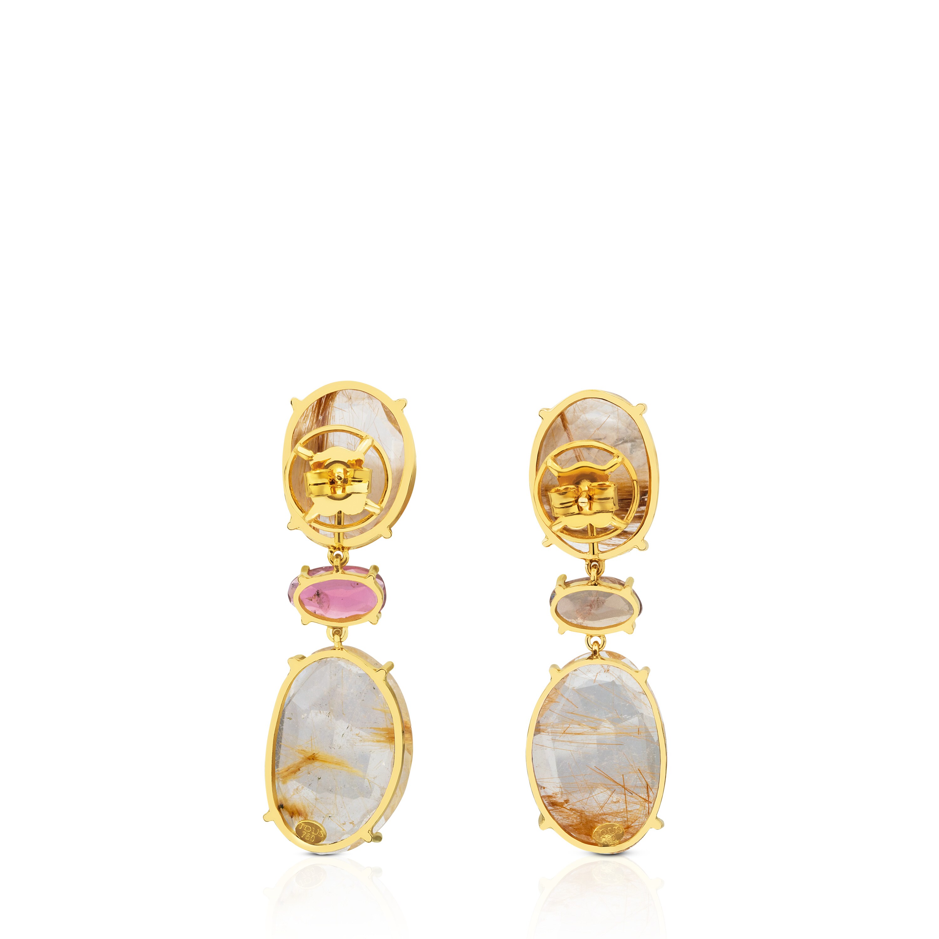 ATELIER Precious Gemstones Earrings in Gold with sparkle Quartz and Tourmalines