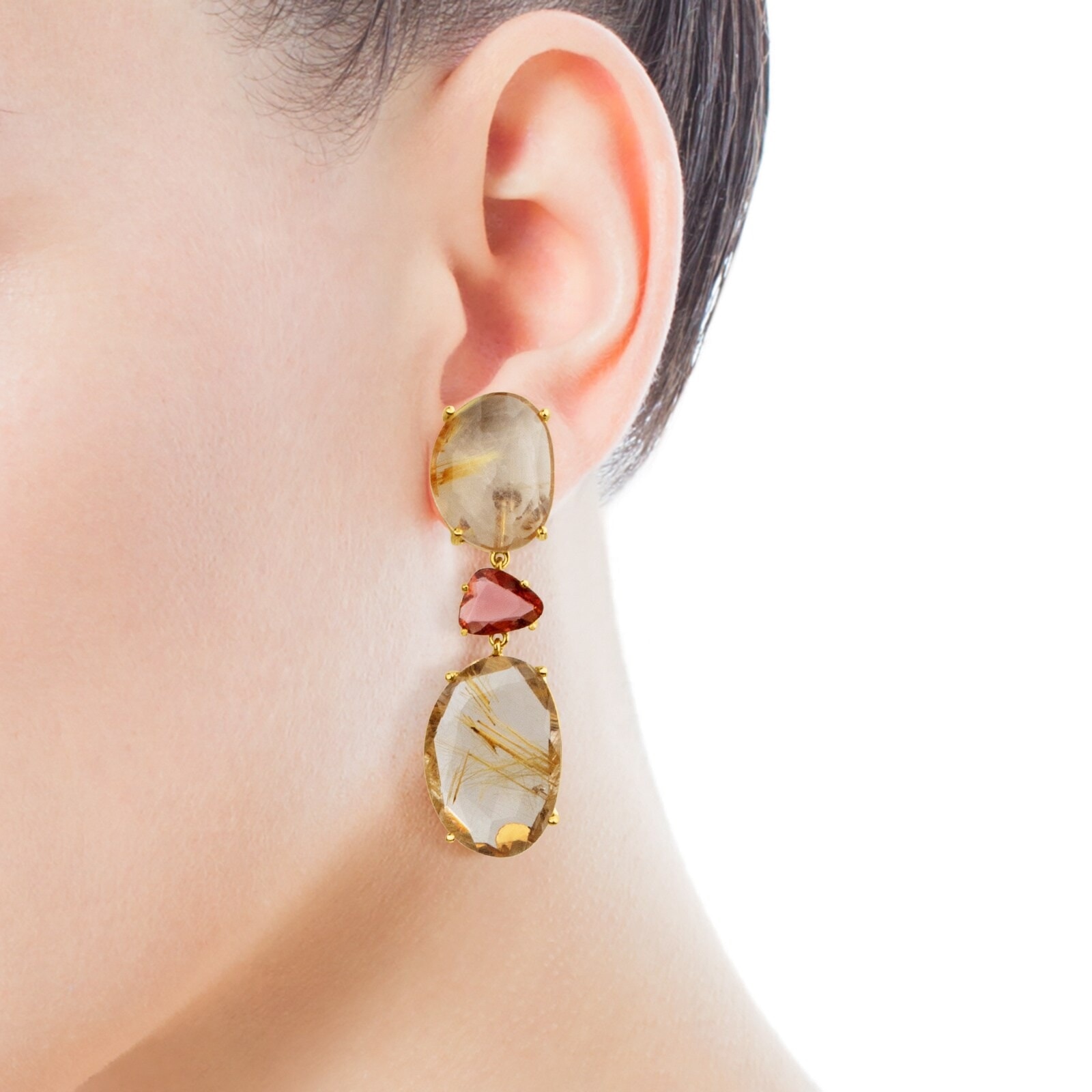 ATELIER Precious Gemstones Earrings in Gold with sparkle Quartz and Tourmalines