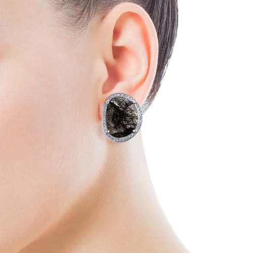 ATELIER Dramatic Jewelry Earrings in white Gold with Diamonds and sparkle Quartz