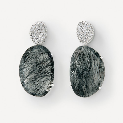 Pendientes de oro blanco con diamantes y cuarzo turmalinado ATELIER Dramatic Jewelry