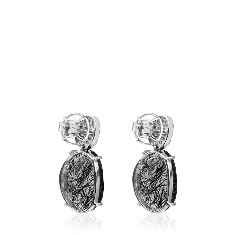 ATELIER Dramatic Jewelry Earrings in white Gold with Diamonds and tourmalinated Quartz