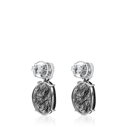 ATELIER Dramatic Jewelry Earrings in white Gold with Diamonds and tourmalinated Quartz