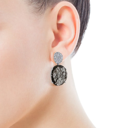 ATELIER Dramatic Jewelry Earrings in white Gold with Diamonds and tourmalinated Quartz