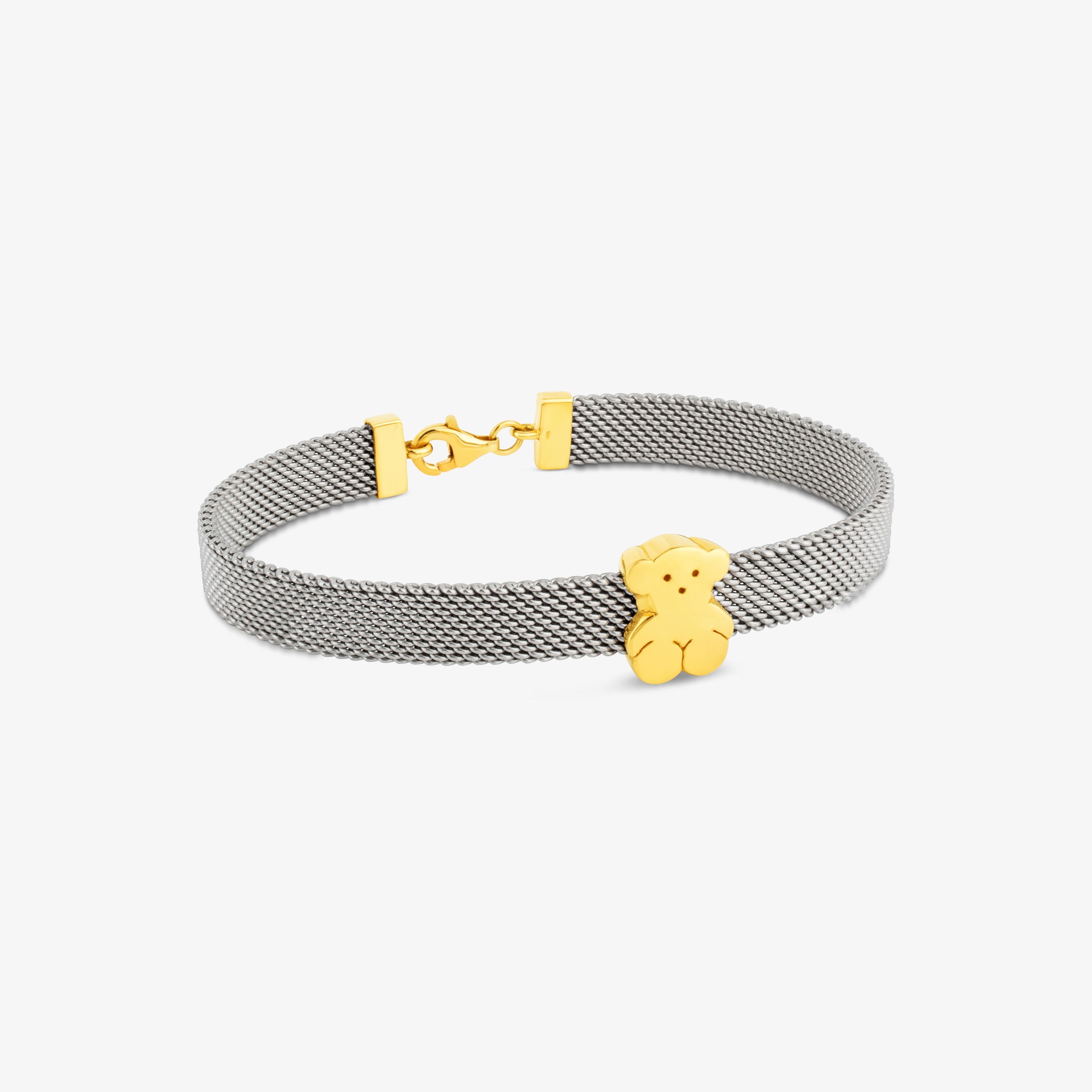 18K solid gold and Steel Mesh Bracelet Bear motif