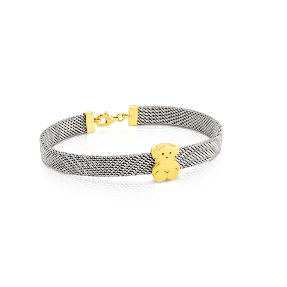 Gold and Steel Mesh Bracelet Bear motif image number 0