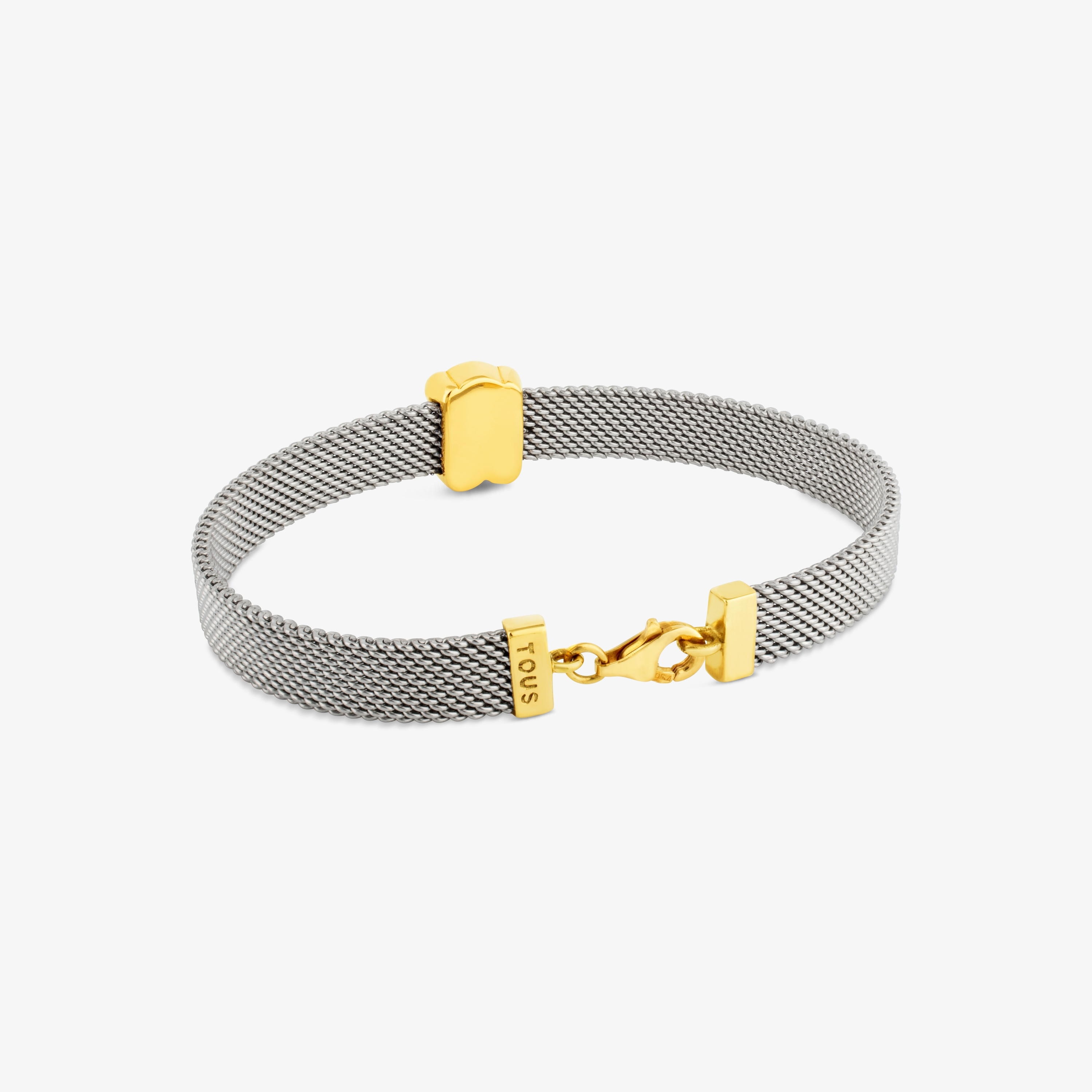 18K solid gold and Steel Mesh Bracelet Bear motif