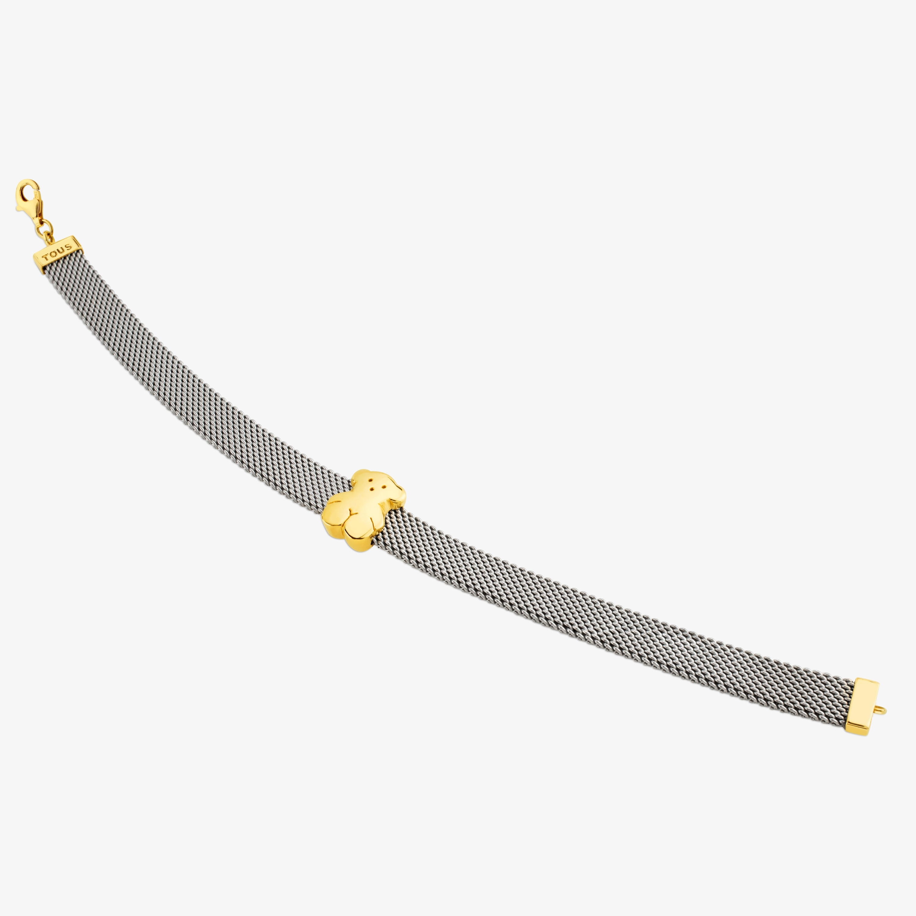 18K solid gold and Steel Mesh Bracelet Bear motif