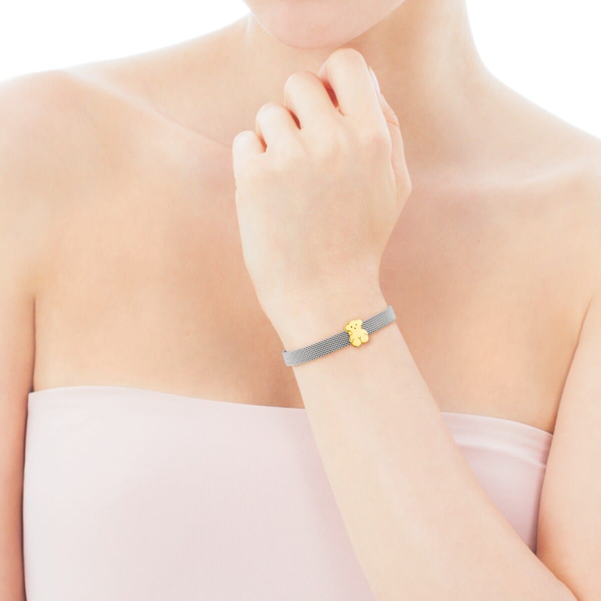 Gold and Steel Mesh Bracelet Bear motif